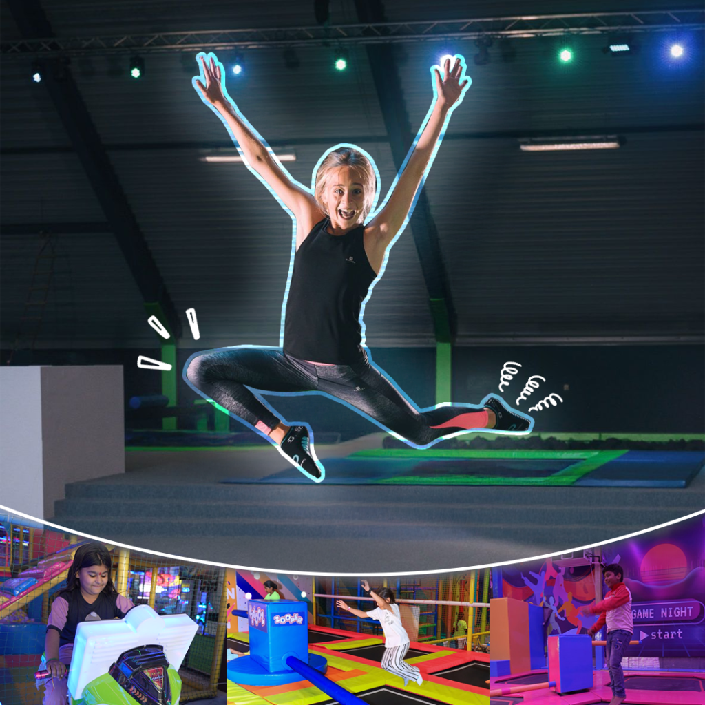 Indoor trampoline park zone — Sky High Adventure Mathura